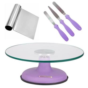 Imagem de Bailarina Para Bolo Boleira De Vidro 30 cm + Kit Espátulas Confeiteiro