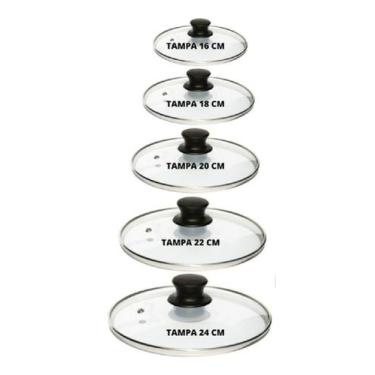 Imagem de Kit Jogo 5 Tampa De Vidro 16cm 18cm 20cm 22cm E 24cm - Shopmy