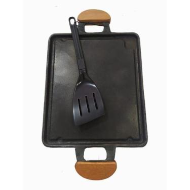 Imagem de Chapa Retangular Bifeteira Grill Lisa 23x27 Alumínio Fundido C/ Espatu
