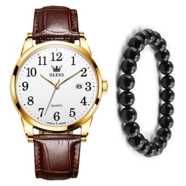 Imagem de Kit Relógio Masculino Olevs Gold Casual + Pulseira Bolinha
