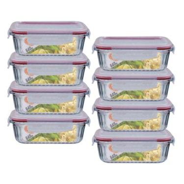 Imagem de 8 Potes Hermetico Vidro Borosilicato Canelado 640ml Marmita - Belo Vid