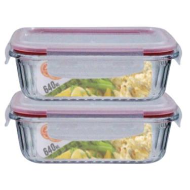 Imagem de 2 Potes Hermetico Vidro Borosilicato Canelado 640ml Marmita - Belo Vid