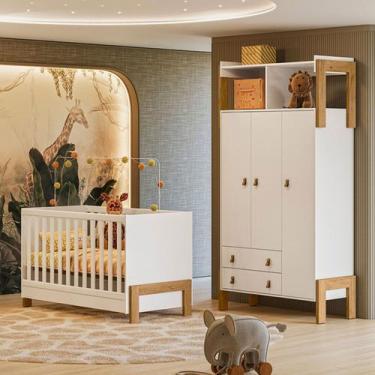 Imagem de Quarto Infantil Completo Safari 3 Portas 2 Gavetas Branco/Freijo - Pnr