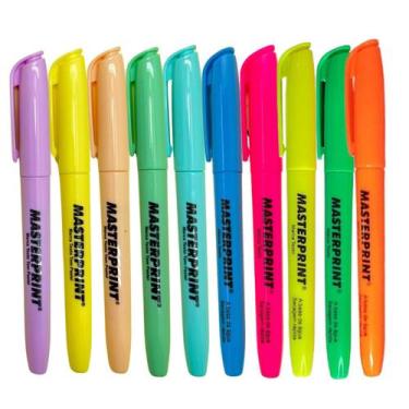 Imagem de Kit Com 10 Canetas Marca Texto Coloridas Masterprint Tons Pastel Neon 