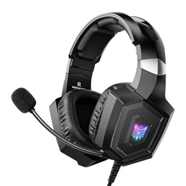 Imagem de Fone de ouvido para jogos com microfone, fones de ouvido para jogos compatíveis com PS4 PS5 Xbox PC com luzes RGB, fone de ouvido PlayStation com redução de ruído 7.1 som surround e conector de 3,5 mm