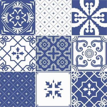 Imagem de Papel de Parede Autoadesivo Vinílico Reforma Azulejo Branco Azul Mosai