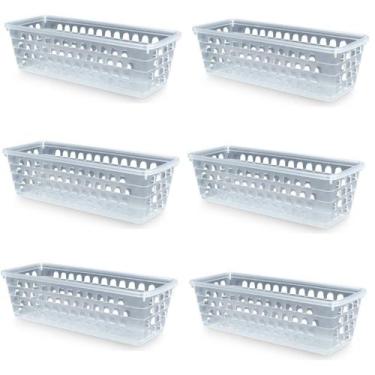 Imagem de Kit 6 Cestos Multiuso Comprido Retangular Transparente 28x11x8 Cm 123O