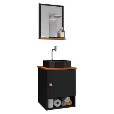 Imagem de Gabinete Arm Banheiro Lima 1 Porta com Cuba Tulipa Preta - Loja DoceLa