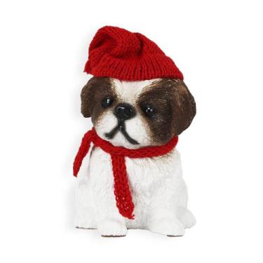 Imagem de Figura Natalina Mini Shih-tzu de Resina BravaDecor - Bravalumi