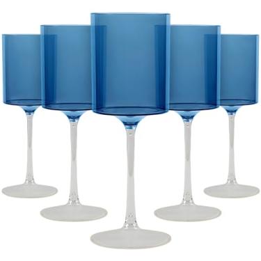 Imagem de Conjunto de taças de vinho de dois tons azul e transparente - 255 g (5 peças) - Design elegante e sofisticado para eventos de luxo e momentos inesquecíveis - ideal para degustação de vinhos,