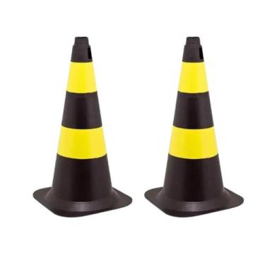 Imagem de Cone De Sinalizacao Amarelo E Preto 75 Cm Kit C/2 - Plastcor