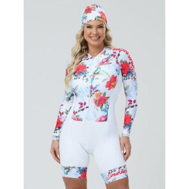 Imagem de Macaquinho De Ciclismo Feminino Manga Longa Beija Flor Flowers Savanci