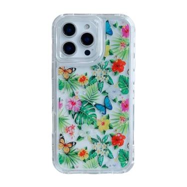 Imagem de wifantien Capa transparente floral 3 em 1 para iPhone 16 Pro, 3 camadas de estampa de folhas de borboleta colorida 3D fofa feminina tendência à prova de choque capa feminina feminina para meninas para