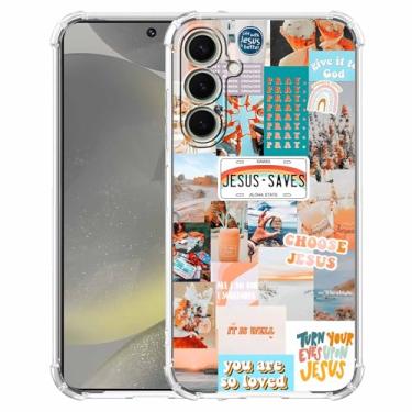 Imagem de mehidpur Citações Cristãs para Samsung Galaxy S24+, Capa Estética Vintage Jesus Versos da Bíblia Colagem Padrão Capa para Mulheres e Homens, Capa Amortecedora de TPU Macio para Galaxy S24 Plus