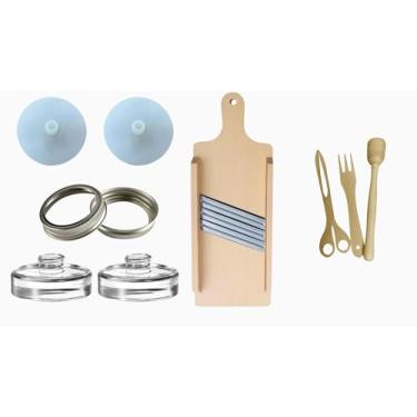 Imagem de Triturador de repolho e kit de fermentação para frascos de vidro de boca larga - kit de fabricação de chucrute, kit de picles, kit de fermentação Kimchi - tampas de fermentação de airlock e pesos de
