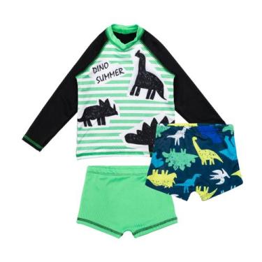 Imagem de Kit Praia Menino Blusa Proteção Uv +2 Sungas Boxer Infantil - Fofotinh