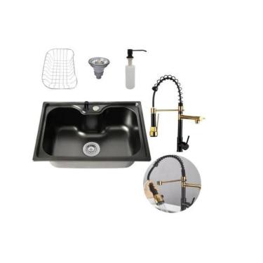 Imagem de Kit Cuba Cozinha Gourmet Aço Inox E Torneira 2 Saídas