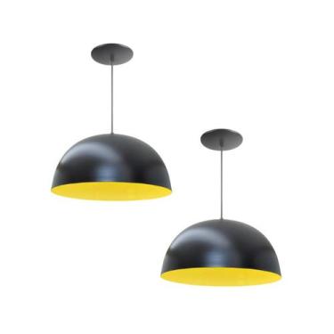 Imagem de Kit 2 Luminária Pendente Meia Lua 24cm Interior Amarelo Com Fiação 110