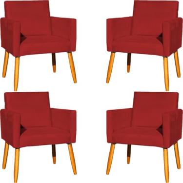Imagem de Kit 4 Poltronas Para Sala Decorativas Nina Cadeiras Reforçadas Confortáveis Para Recepção Manicure Sala De Espera Escritório Consultório Suede Cores Pé Castanho (Bordô)