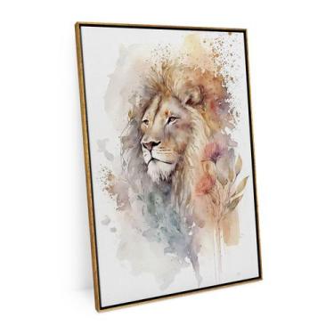 Imagem de Quadro Leão Colorido Em Aquarela Grande Para Sala 90x60 Cm - Bimper Qu