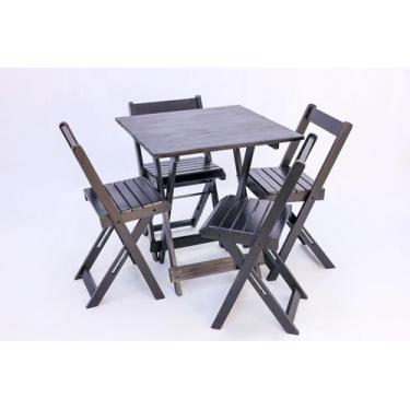 Imagem de Mesa Dobrável premium 70x70 C/ 4 Cadeiras Bar E Lazer preta - Madeira 