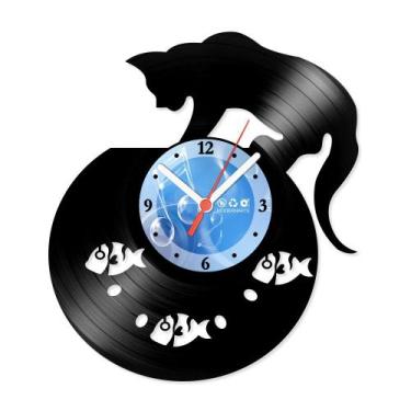 Imagem de Relógio De Parede Disco Vinil Animais - Gato no Aquário - VAN-015 - Mo