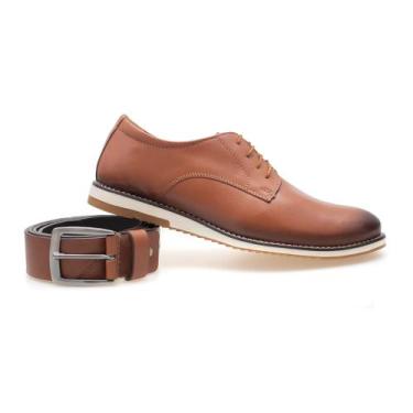 Imagem de Kit Cinto + Sapato Masculino Oxford Em Couro Conforto Exclusivo - Onix