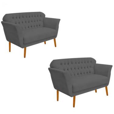 Imagem de Kit 02 Namoradeira  Decorativa  Ster com Capitone Pés Palito em Madeir