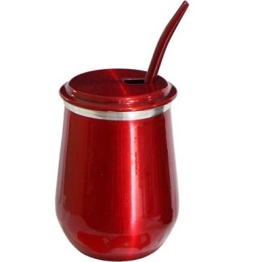 Imagem de Kit Copo Tereré Vino + Bomba Metal Gastrobel Vermelho Verniz