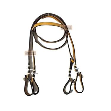 Imagem de Rédea e cabeçada couro amarela para montaria cavalo - SELARIA SERRANO