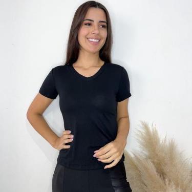 Imagem de Camisa Gola V Manga Curta feminina básica - GK, Preto, M