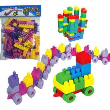 Imagem de Brinquedo Infantil Bloco Monta Monta Rosa 96 Peças Educativo - GGB Bri
