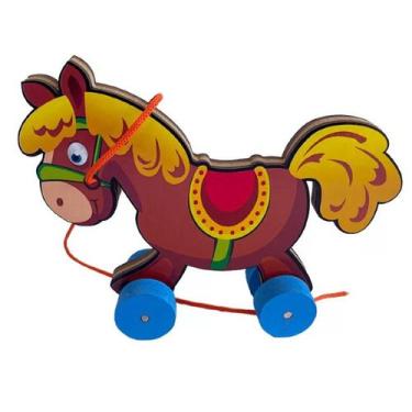 Imagem de Cavalinho de brinquedo de puxar madeira infantil 1 ano+ - MANINHO