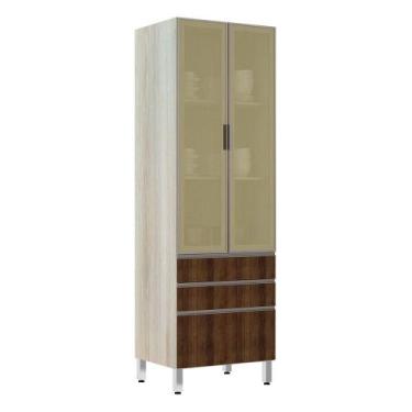 Imagem de Paneleiro 70Cm Vidro Bronze Luci Legno Crema C/ Dourado - LUCIANE