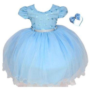 Imagem de Vestido Infantil De Festa Menina Borboletas Luxo Com Tiara - Pingo De 