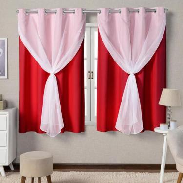 Imagem de Cortina Com Xale Voil Vermelha Blecaute PVC 2,80x1,60 - Fêffo Cortinas
