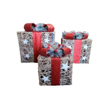 Imagem de Caixas de Presentes Decorativos de Natal Dourada 3 und - Magizi