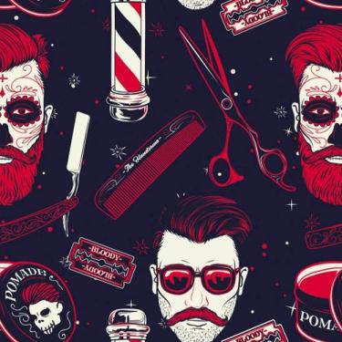 Imagem de Papel De Parede Temático Para Barbearias Desenhos - 3,00m - DEKAL DECO