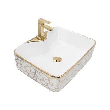 Imagem de Cuba Pia Louça Cerâmica Apoio Banheiro 49X38Cm Luxo Gold - Smart Norte