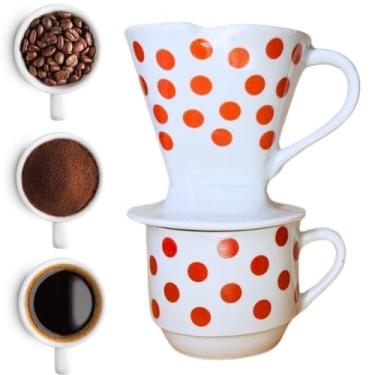 Imagem de Conjunto de Xicara e Coador de Porcelana para Café em pó coado presente (Vermelho)