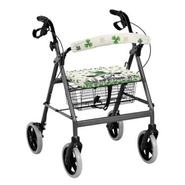 Imagem de ZOUTAIRONG Capas de assento e encosto de andador de vaca leiteira laváveis Dia de São Patrício Boa Sorte Capas de assento de andador para idosos Capa de assento antiderrapante para dirigir rollator
