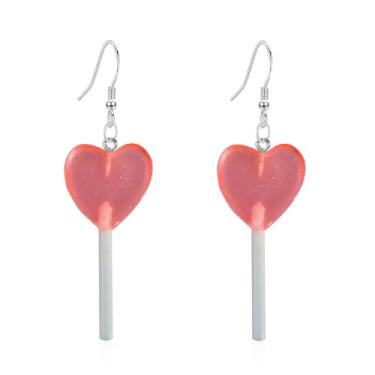 Imagem de Brincos Kawaii para o Dia dos Namorados para mulheres rosa fofo coração doce pirulito brincos 80 anos 90 pingente joia presente brincos estéticos acessórios, Resina, Sem pedra preciosa