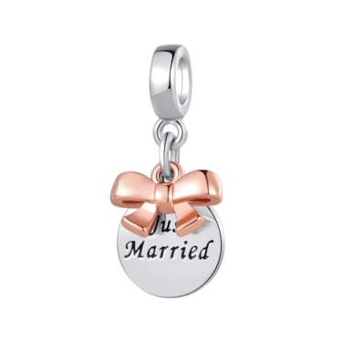 Imagem de MiiFort Berloque duplo com pingente duplo de nó de laço de casamento em dois tons compatível com pulseiras Pandora Charms, One Size, Cobre, Sem Pedra Preciosa