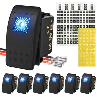 Imagem de DAIERTEK Interruptor Oscilante Para Barco Marinho 12V, Interruptor Oscilante À Prova D'Água Led Azul Iluminado 12 Volts Para Utv Rzr Spst 3 Pinos Liga/Desliga 20A Resistente Com Adesivo De Brilho Notu