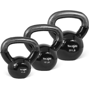 Imagem de Combo especial Yes4All: Conjuntos de peso Kettlebell revestidos de vinil – Peso disponível: 5, 10, 15, 20, 25, 13,6 kg (M - Preto 4,5-9 kg), Preto obsidiana