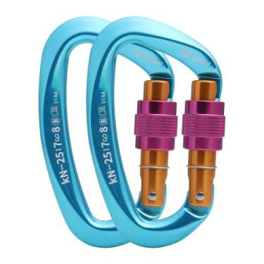 Imagem de CAMNAL Mosquetão Heavy Duty Com Trava Certificada Pela Uiaa, 25 Kn (Aproximadamente 5620 Libras), De Parafuso Em Formato D, Para Escalada, Montanhismo E Trabalho Aéreo (azul)