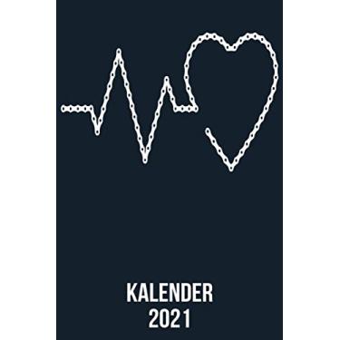 Imagem de Kalender 2021: DIN A5 Kalender von 01/2021 - 12/2021 1 Tag = 1 Seite mit großem Tageskalender und großartiger Übersicht. Monatsübersicht, ... / Fahrrad Kette Heartbeat Herzschlag