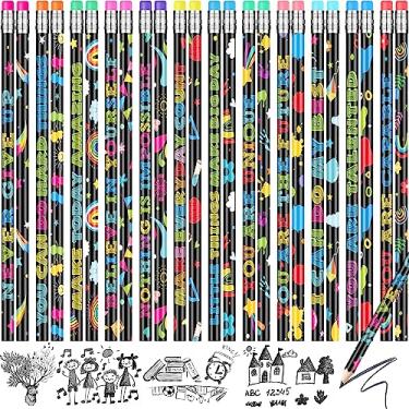 Imagem de 60 lápis motivacionais a granel, lápis escolares inspiradores divertidos para sala de aula, lápis de madeira fofos com frases positivas, material de volta às aulas para crianças, estudantes, professores, recompensas de sala de aula
