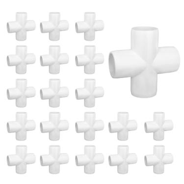 Imagem de Pacote com 20 conectores de encaixe de PVC cruzados de 1/5.1 cm, acessórios de cotovelo de grau de móveis cruzados de 4 vias para prateleiras de PVC DIY, móveis, jardim, barraca de conexão de estufa