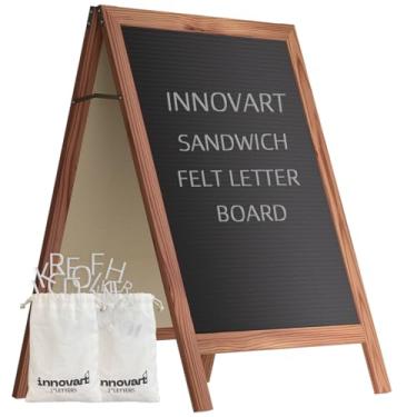 Imagem de INNOVART Placa de calçada A-Frame 101.6 cm x 66.0 cm, quadro de letras de feltro sanduíche com letras mutáveis, quadro de cartas de feltro de dupla face, cavalete de carta livre para restaurante,